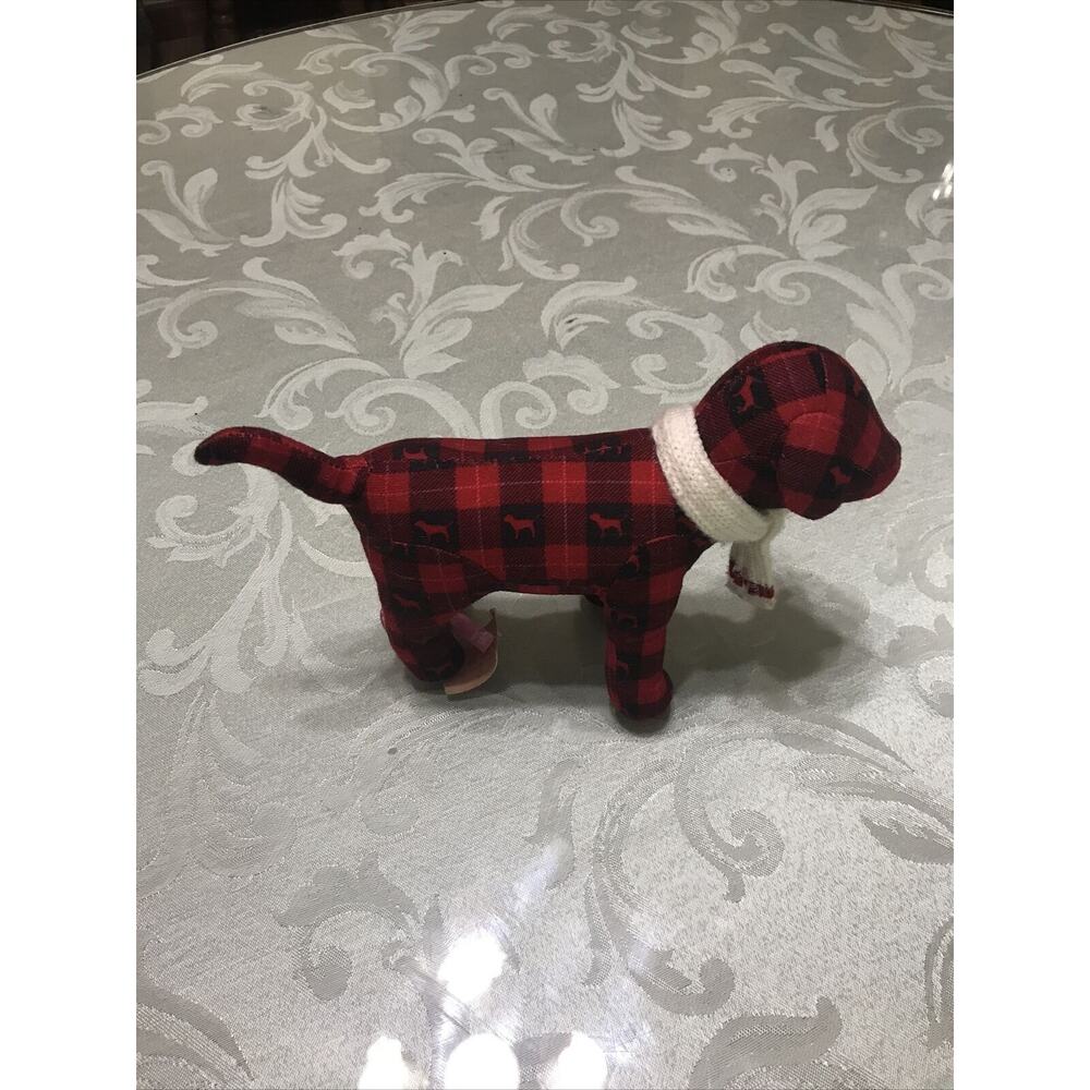 Victoria's Secret PINK Plush Red & Black Plaid‎ Dog Puppy White Scarf With tag - Picture 3 of 5